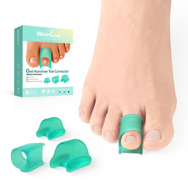 Welnove Welnove Hammertoe Corrector 6 Pack Toe Splints Soft Gel Toe Straighteners Realign Bent Curled Crooked Claw Hammer Toes Toe Corrector for Men and Women 3 Different Sizes Green 