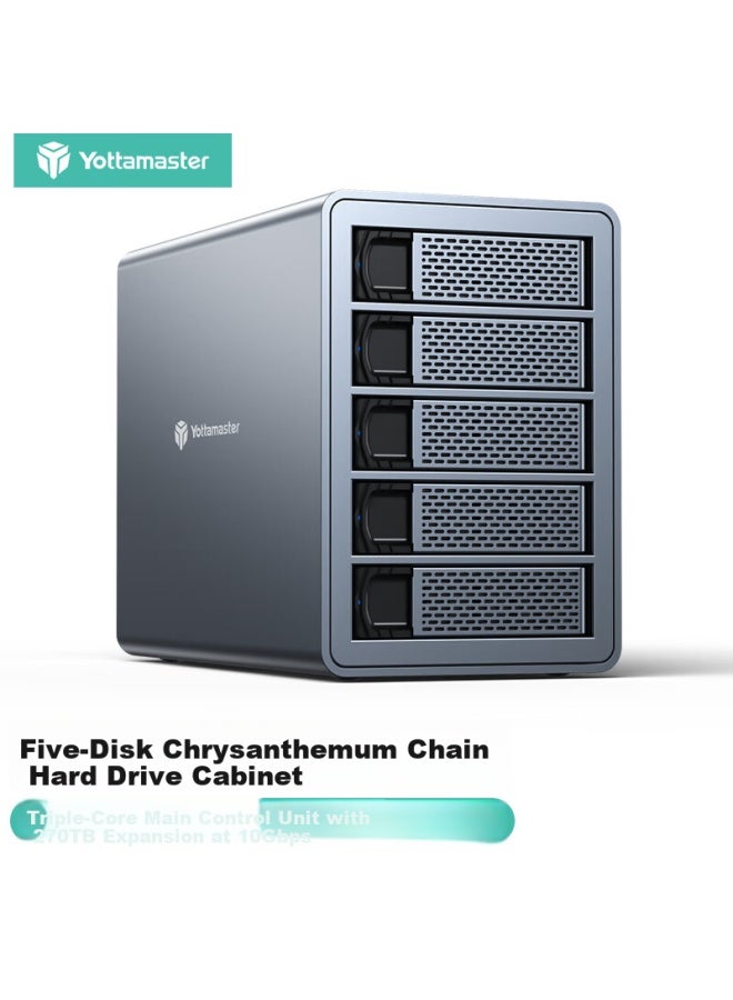 Yottamaster 5-bay Hard Drive Enclosure For 2.5/3.5 Inch Hdd/ssd, 10gbps External Storage Enclosure For Nas Expansion, Fs5c3 Compatible With Laptops - Image 1