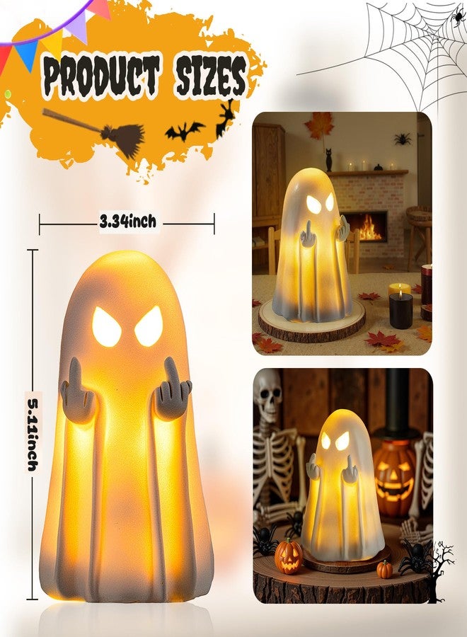 UNDWXFS Halloween Middle Light Up Ghost Figurine,5.1" Large Cute Spooky Ghost Statue,Halloween Decorations Indoor,Resin Statue for Party, Home, Indoor & Porch Decor - Image 2