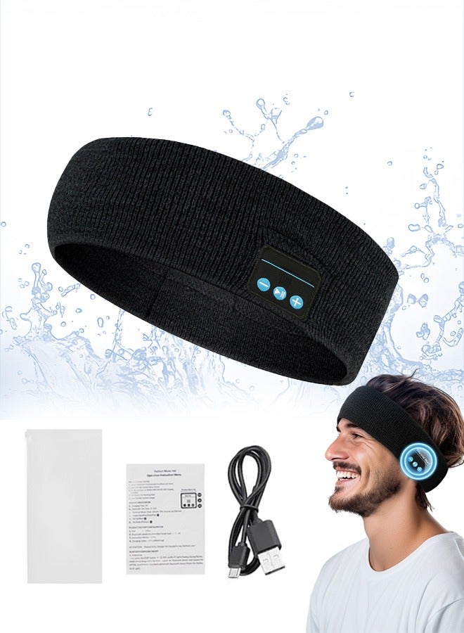 جيكومو سماعات الرأس أثناء النوم، سماعات الرأس أثناء النوم لاسلكي، سماعات الرأس الرياضية بلوتوث مع سماعات استريو عالية الدقة ممتازة للنوم التمرين الرياضي رياضة اليوغا، التأمل في السفر الجوي (أسود) - Image 1