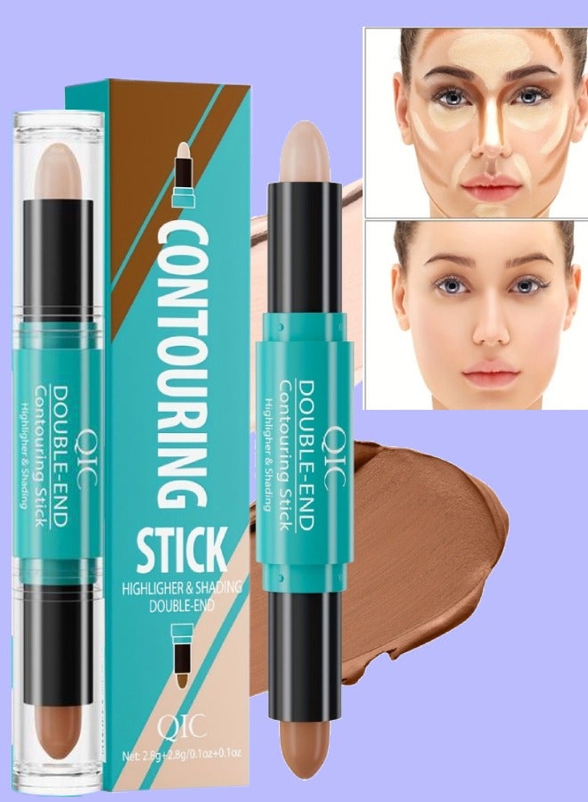 QIC عصا تحديد الوجه 2 في 1 ذات الطرفين المزدوجين، عصا تحديد الوجه، عصا إخفاء العيوب، عصا تمييز الوجه، مكياج تحديد الوجه المعدني، خافي العيوب، كريم ناعم، عصا التظليل 02 - Image 1