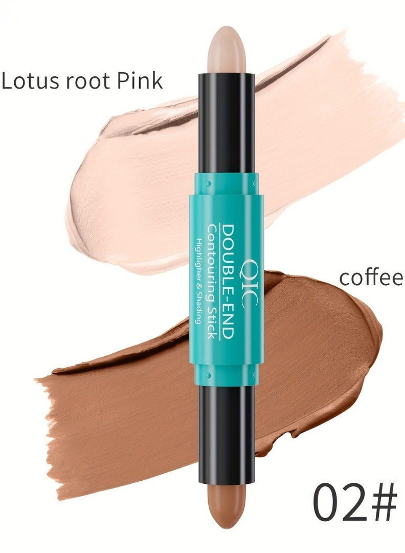 QIC عصا تحديد الوجه 2 في 1 ذات الطرفين المزدوجين، عصا تحديد الوجه، عصا إخفاء العيوب، عصا تمييز الوجه، مكياج تحديد الوجه المعدني، خافي العيوب، كريم ناعم، عصا التظليل 02 - Image 2