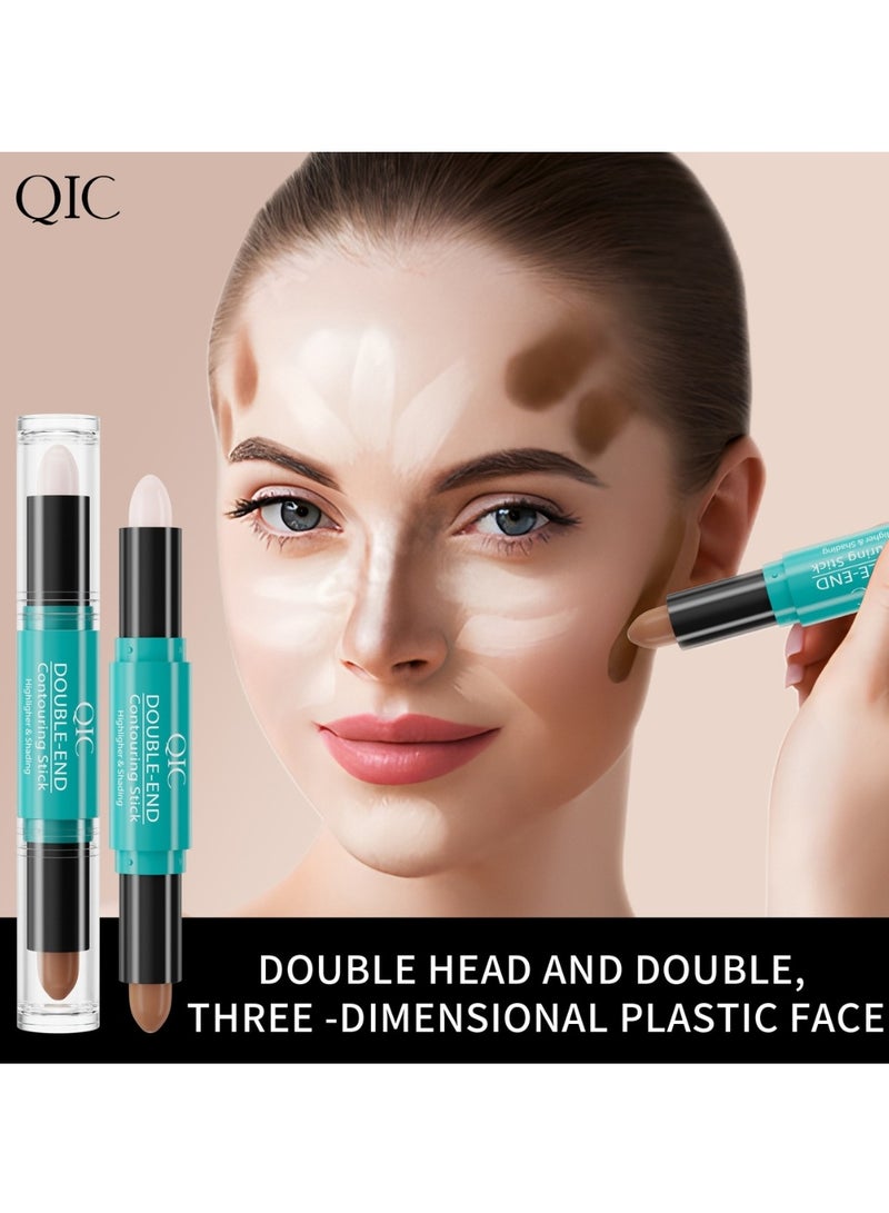 QIC عصا تحديد الوجه 2 في 1 ذات الطرفين المزدوجين، عصا تحديد الوجه، عصا إخفاء العيوب، عصا تمييز الوجه، مكياج تحديد الوجه المعدني، خافي العيوب، كريم ناعم، عصا التظليل 02 - Image 3