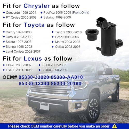Hsbhlsnx Windshield Washer Pump with Rubber Grommet 12V for Toyota Camry Corolla Solara Sienna Land Cruiser Tundra Echo Matrix Celica 4Runner Lexus LX470 LS430 IS300 LS400 85330-33020 85330-AA010 85330-12340 - Image 2