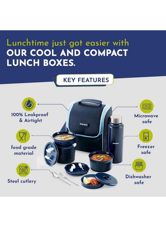 Magnus Magnus NEO 5 Lunch Tiffin with 3 Microwave Safe Steel Containers, Plastic Chutney Dabba, Steel Bottle, Spoon & Fork, Insulated Jacket - Ideal Lunch Box for Kids & Lunch Boxes for Office Men, Blue  - Image 5