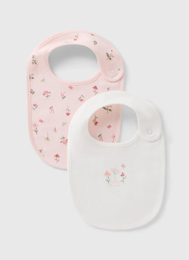 Matalan Baby Pink Floral Frill Bibs