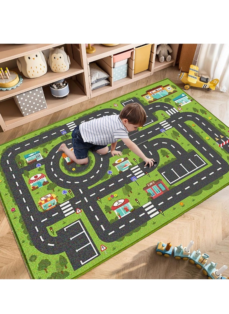 XICEN Large Play Mat, Car Trafficc Theme Rug Carpet for Kids, Kids Room Area Rug Bedroom Decor Rug Educational Road Traffic Carpet (Size 100cm×180cm/39"x71")  - Image 1