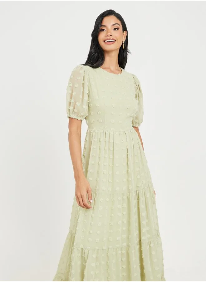 Styli Styli Swiss Dobby Tiered Maxi Dress