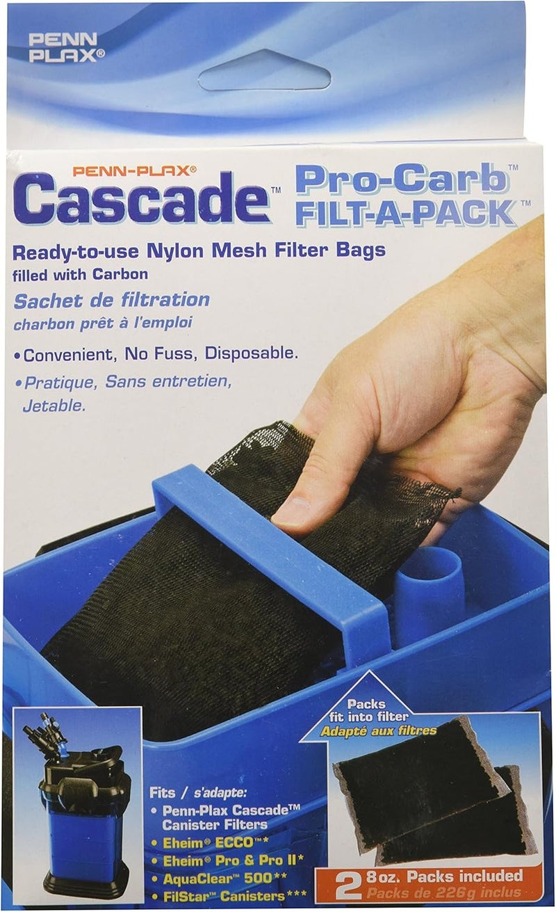 Penn Plax Penn-Plax Pro-Carb Filter Bags for Cascade Canister Filters - Activated Carbon Filled, 8 Ounces, 2 Pack - Image 1