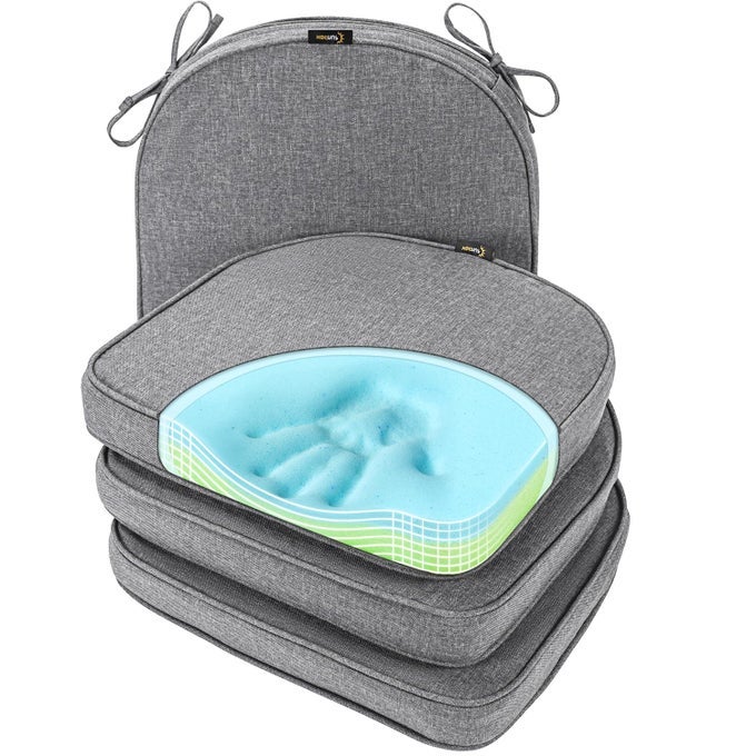 GEL MEMORY FOAM CHAIR CUSHION WITH TIES ULTRA DURABLE WATER RESISTANT FADESHIELD OUTDOORINDOOR REVERSIBLE CHAIR SEAT CUSHION 17 X 16 INCH SET OF 4 HEATHER CHARCOAL