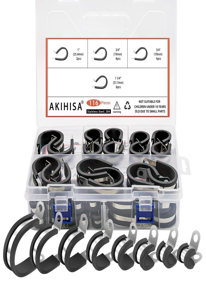 AKIHISA 116Pcs Kit 1/4"-1-1/4" 8Sizes Cable Clamps Kit, 304 Stainless Steel Conduit Clamps, for Cable, Pipe, Hose, Fuel Line, Metal Wire Cord Installation - Image 1