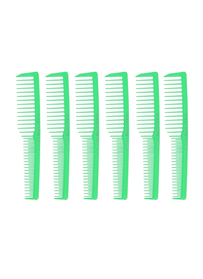Allegro Combs Allegro Combs 6000 Wide Tooth Teasing Lift Vented Hair Combs Space Tooth Barber Stylist Curly Hair Parting Made In The USA 6 Pcs. (Neon Green) 