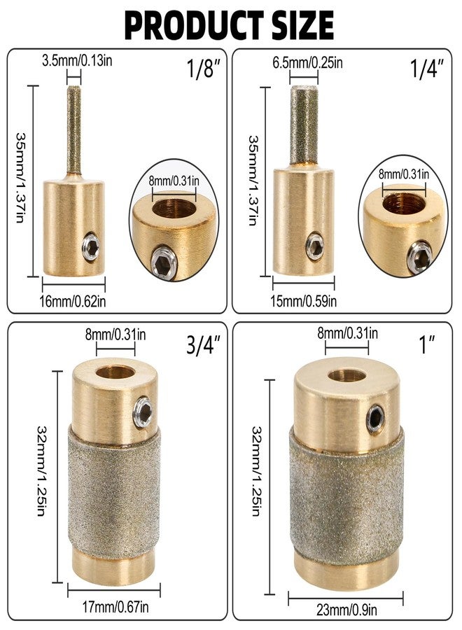 هيدوم مجموعة هيدومي من 4 رؤوس طحن زجاجية، مجموعة أدوات رأس طحن ماسي 1 3/4 1/4 1/8 بوصة، 4 أحجام رؤوس طحن زجاجية ملونة ذات قلب نحاسي وأدوات رأس طحن ماسي - Image 3