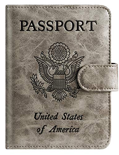 PASCACOO Passport Holder Cover Wallet RFID Blocking Leather Card Case Travel Accessories for Women Men (Grey) - Image 1
