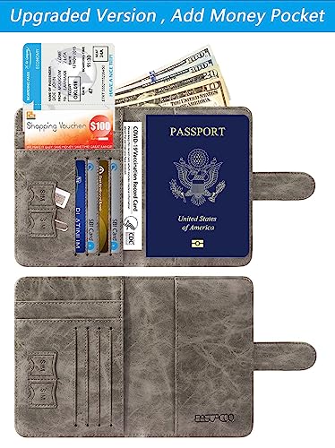 PASCACOO Passport Holder Cover Wallet RFID Blocking Leather Card Case Travel Accessories for Women Men (Grey) - Image 3