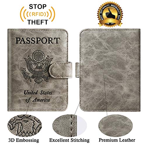 PASCACOO Passport Holder Cover Wallet RFID Blocking Leather Card Case Travel Accessories for Women Men (Grey) - Image 2