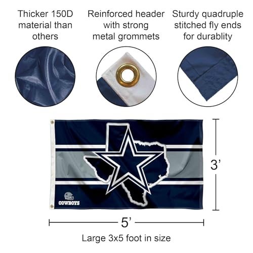 WinCraft Dallas Cowboys Texas State Flag Outdoor Indoor 3x5 Foot Banner - Image 3