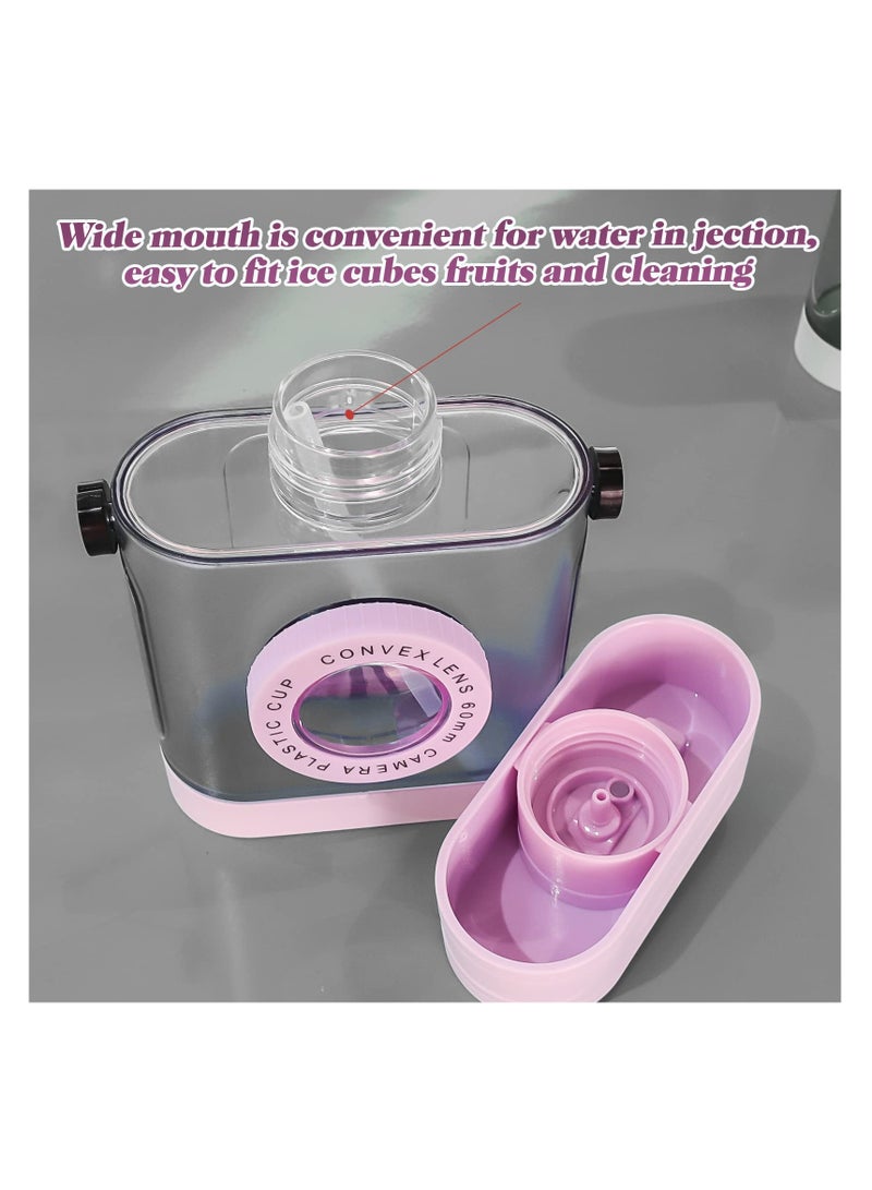 SYOSI Kawaii Water Bottle, Retro Camera Water Bottle with Straw and BPA-Free Plastic Lovely Adult 450ml Water Bottles Drinking Cups for Travel, Gifts from Daughter and Son - Image 3