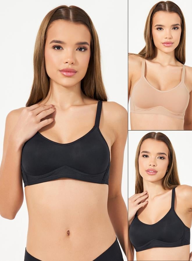Styli Pack of 2 - Padded Non Wired Solid T-Shirt Bra - Image 1