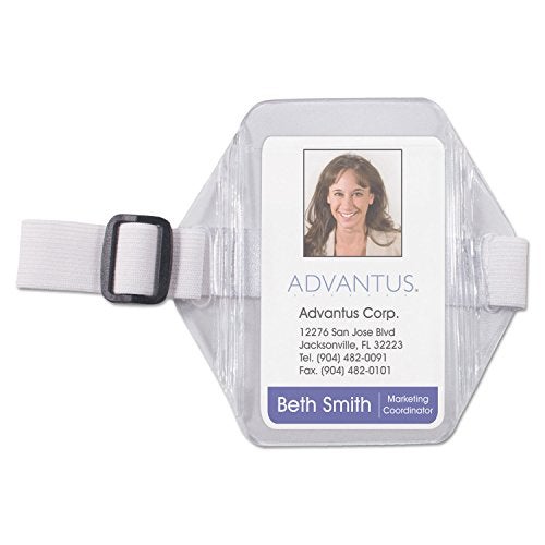 Advantus 75649 Vertical Arm Badge Holder, 2 1/2 x 3 1/2, Clear/White, 12 per Box - Image 1