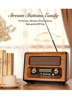 Golon GOLON Wireless Speaker, Retro Handheld Built-In Wireless Speaker Wooden Sensitive Solar Charging with FM/AM/SW Radio  - Image 3