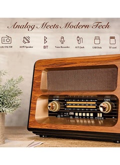 Golon GOLON Wireless Speaker, Retro Handheld Built-In Wireless Speaker Wooden Sensitive Solar Charging with FM/AM/SW Radio  - Image 4