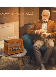 Golon GOLON Wireless Speaker, Retro Handheld Built-In Wireless Speaker Wooden Sensitive Solar Charging with FM/AM/SW Radio  - Image 5