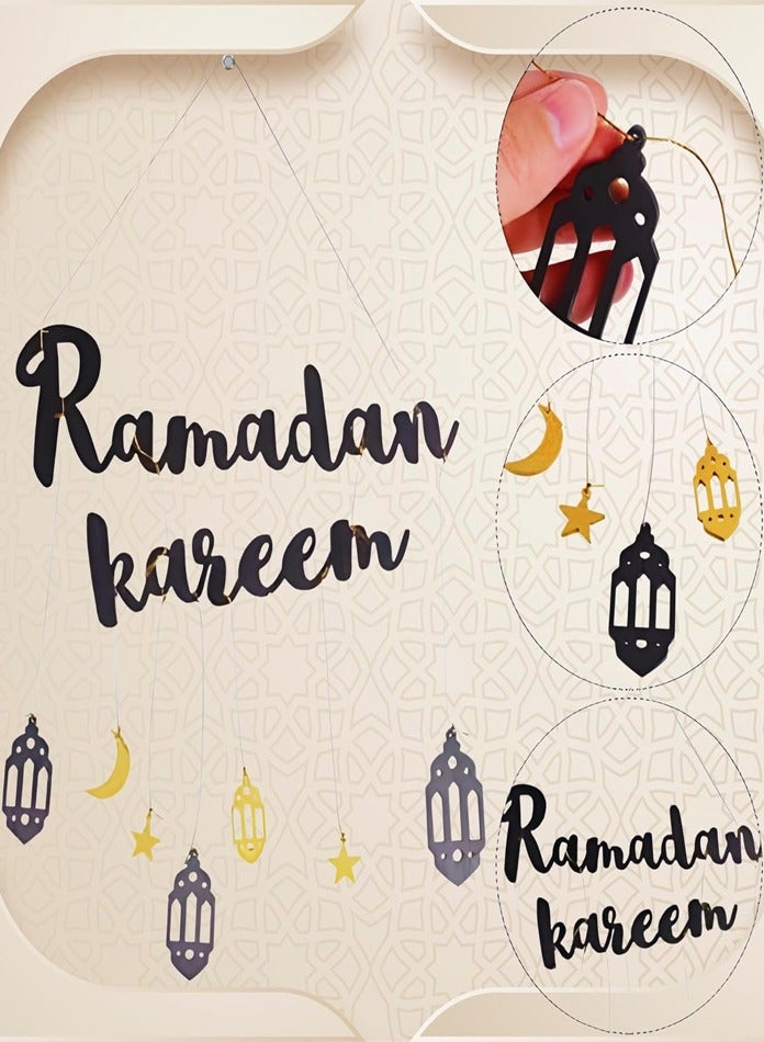 فيند زينة رمضان، للمنزل، المكتب، الهدايا، لافتة خشبية معلقة على الحائط مع 7 معلقات وخيط للتعليق  - Image 2