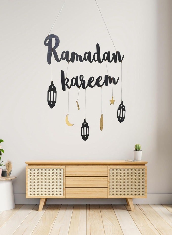 فيند زينة رمضان، للمنزل، المكتب، الهدايا، لافتة خشبية معلقة على الحائط مع 7 معلقات وخيط للتعليق  - Image 4