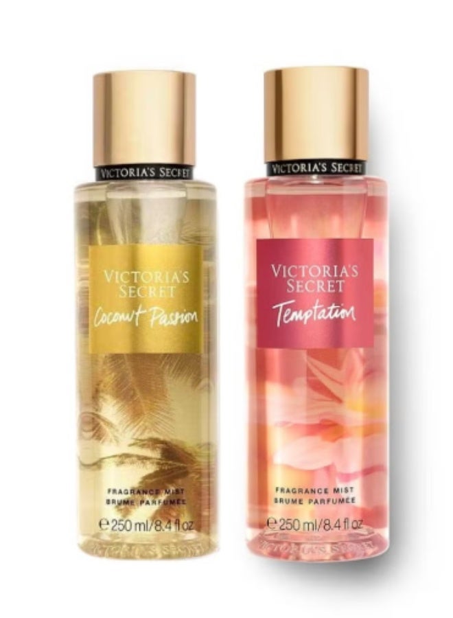 Victoria's Secret مجموعة رذاذ الجسم من فيكتوريا سيكريت تيمبتيشن 250 مل ورذاذ العطر جوز الهند باتشين 250 مل - Image 1