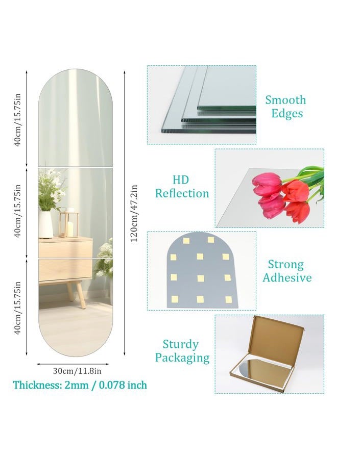 QEEYON Arched Full Length Mirror Wall Mounted 16''x12'' x 3PCS Frameless Glass Full Body Mirror Tiles for Wall, Door, Living Room, Bathroom, Bedroom, Cloakroom, Entryway Decor - Image 2