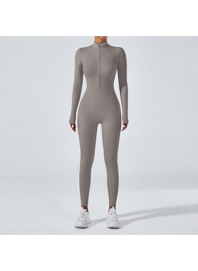 European And American Naked Zipper Long-sleeved Yoga One-piece Tight Yoga Suit For High-intensity Fitness
