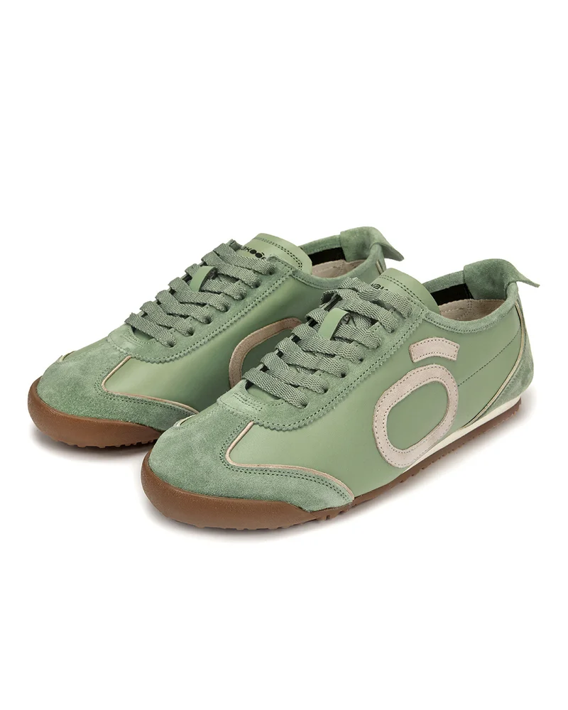 بيواكوف Men's Pista Green Soft Jade Color Block Suede Leather Low-Top Sneakers