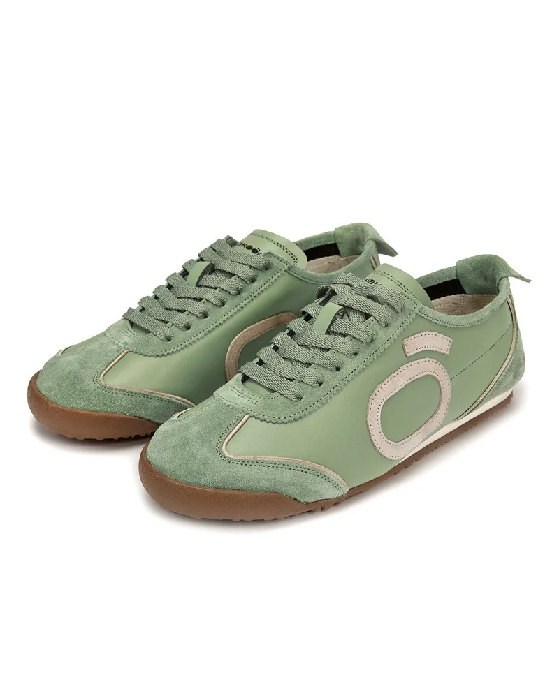 بيواكوف Men's Pista Green Soft Jade Color Block Suede Leather Low-Top Sneakers