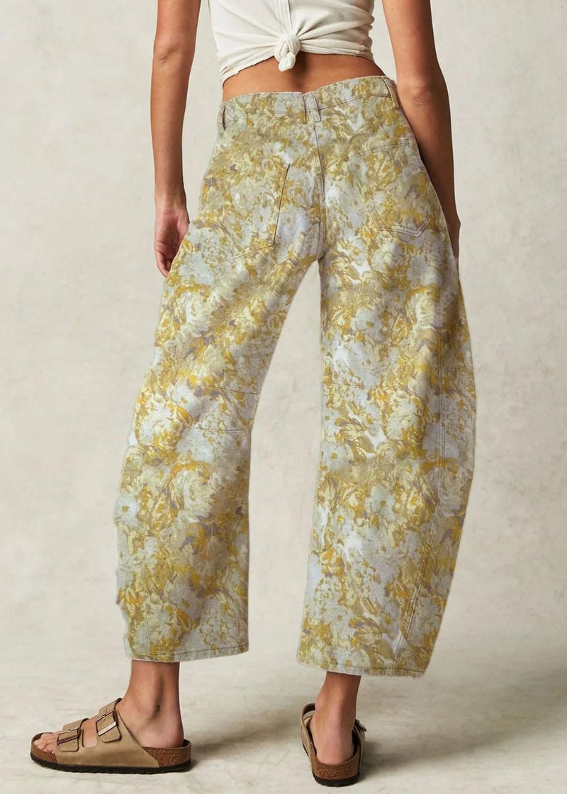 CHARTOU Womens Wide Leg Cropped Jeans Pants Baggy High Rise Denim Pants Y2k Floral Barrel Jeans (Small,Floral) - Image 2