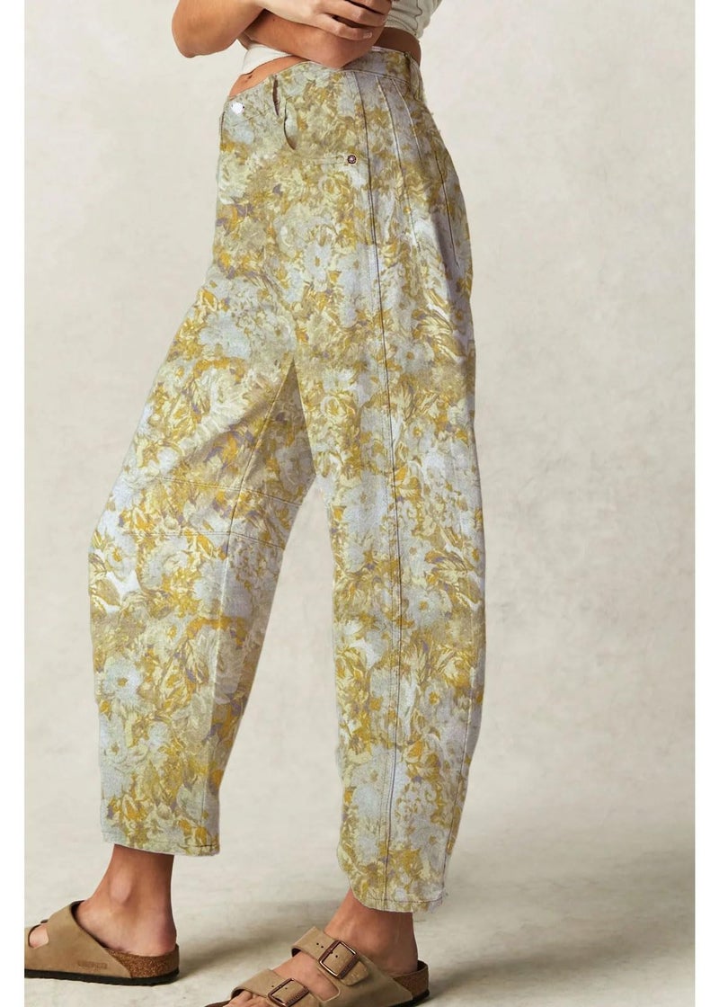 CHARTOU Womens Wide Leg Cropped Jeans Pants Baggy High Rise Denim Pants Y2k Floral Barrel Jeans (Small,Floral) - Image 3