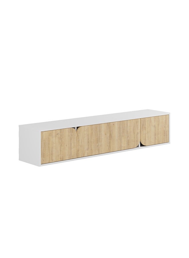 Spark Floating Tv Stand Cabinet Up To 70'' Inch Tv| Tv Unit Wall Mounted 4 Door| Tv Console| 180X35.6X35 Cm (White/Oak)
