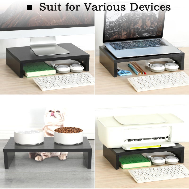 TEAMIX Wood Monitor Stand Riser-2 Pack, 2 Tier Adjustable Monitor Stand Dual Monitor Riser for 2 Monitors/Laptop/PC Black Computer Stand for Desk - Image 3