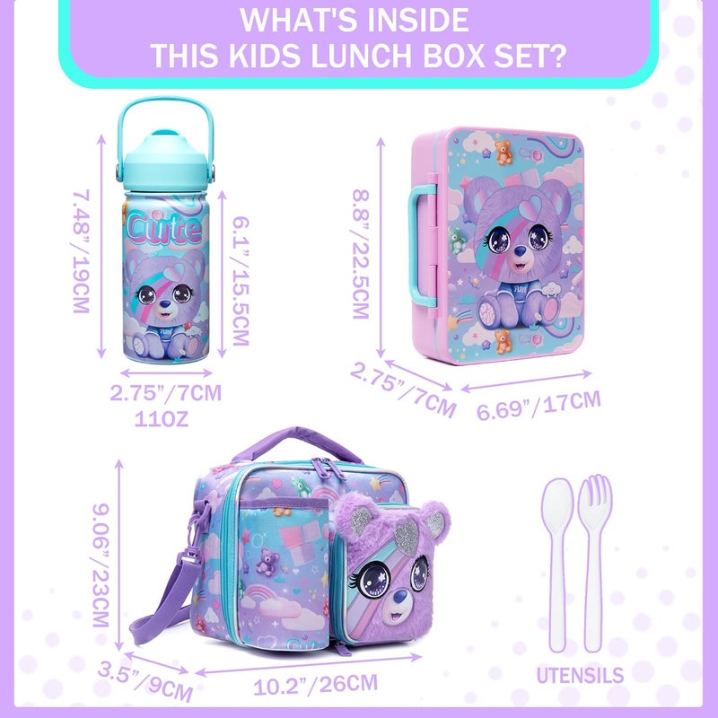 Oruiji Kids Bento Lunch Box with 6 Compartments Girls Lunch Box with Lunch Bag,Stainless Steel Water Bottle,Ice Pack & Utensils Set,Birthday Gifts for Ages 3-12 Back to School Toddler Girls - Image 2