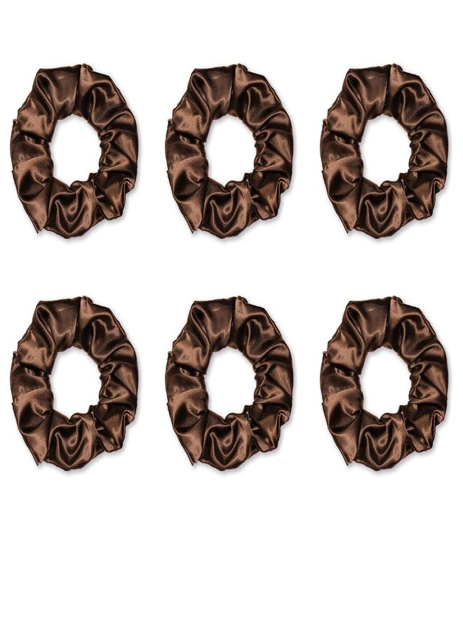 Young Arrow Premium Satin Scrunchies, Anti-Hair Breakage Ties, Hair Bands, Rubber Bands Ponytail Holders, Hair Accessories for Girls & Women, Best Gift (Pack of 6) (Dark Brown) - Image 1
