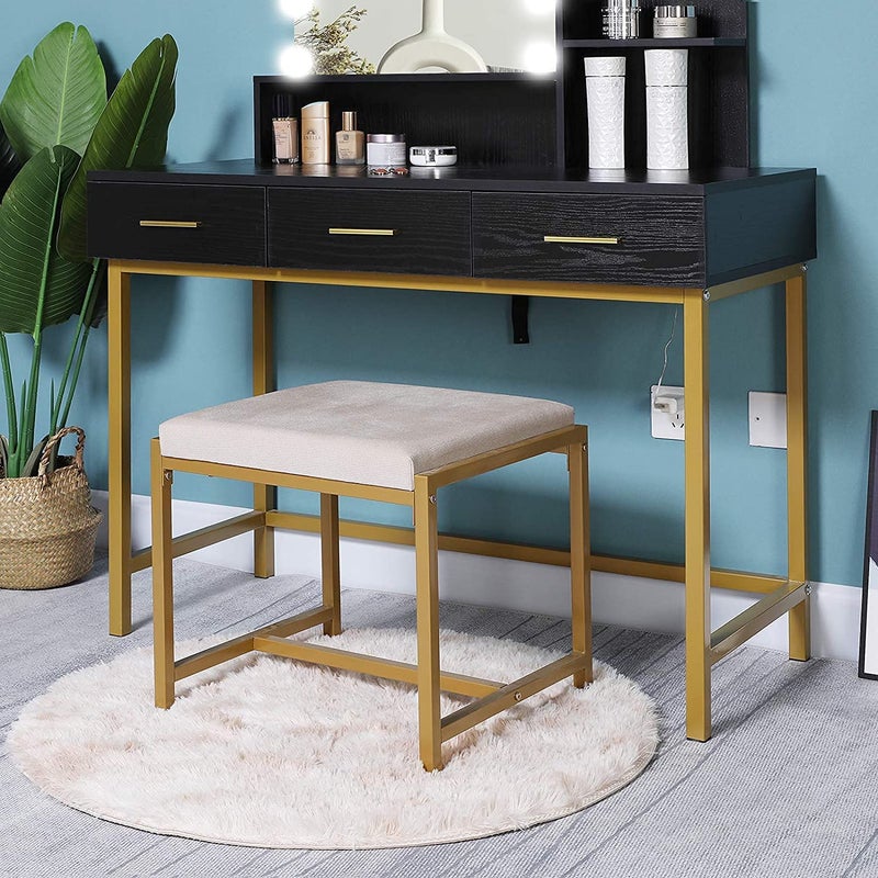 Generic Indian Decor. 37050 Large Vanity Stool with Metal Legs, Cushion Vanity Chair, Dressing Makup Stool Bench, Vanity Seat for Bedroom, Living Room, Bathroom Ottoman, for Women, Girl, Mom, Mother - Image 4