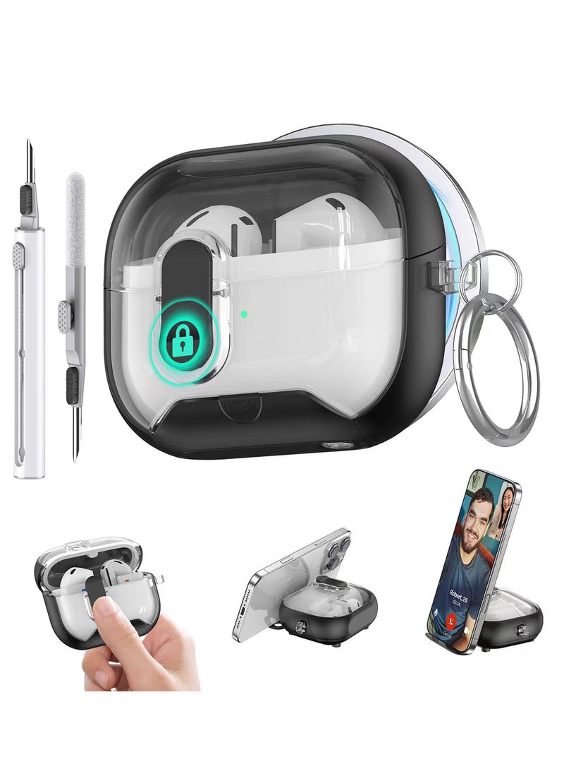 Compatible with AirPods 4nd/4ANC Case with Phone Stand,Full Drop Protection Automatic Snap Switch Design with Cleaner Kit for iPod Pro Charging-Black  - Image 1