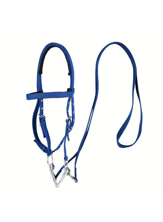 لجام الحصان الأزرق حبل اللجام أحكام متينة من البولي فينيل كلوريد غرز معززة تصميم مريح للمهور الصغيرة ملحقات معدات الفروسية التدريب - Image 2