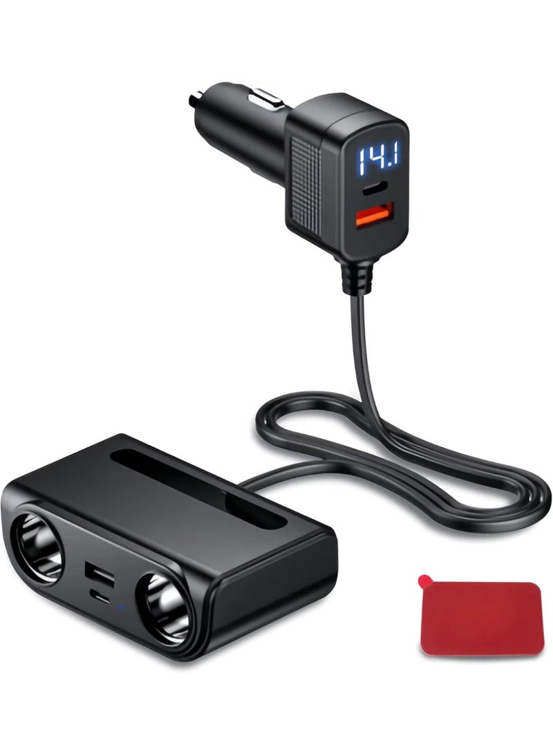 ELTRAZONE 120W Car Charger Adapter Splitter with Dual Cigarette Lighter Sockets, USB QC 3.0 & PD Fast Charging, 12V/24V Multi-Port Car Adapter with LED Voltmeter for Phones, Tablets & Devices - Image 1