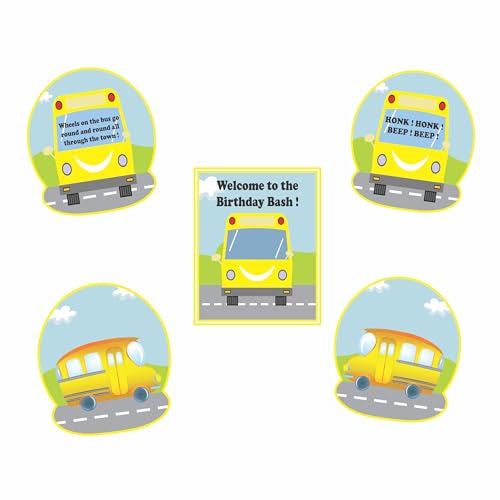 Untumble Wheels on The Bus Birthday Decorations Combo Pack kit with Banner, Paper Fans, Danglers, Posters, Cake Topper, Hat and Balloons (Pack of 56) (Multicolor) - Image 3