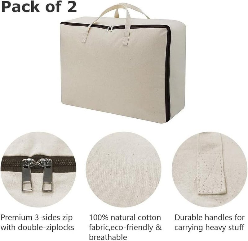 Metsi storage bags for clothes large with Handles Breathable Canvas Soft under bed storage organizer box help in Organizing Clothes and More Beige Pack of 2 - Image 4