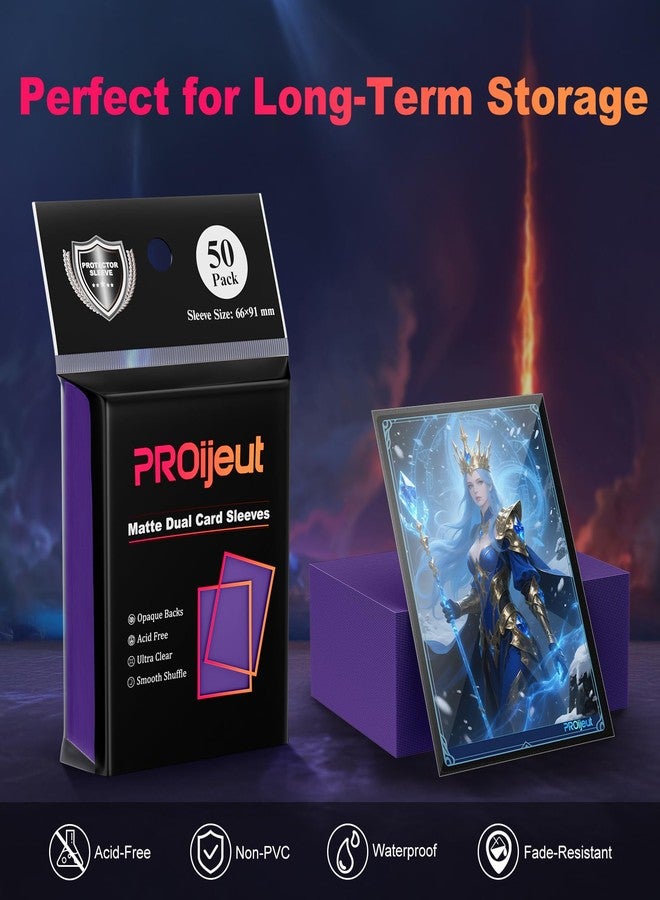 Proijeut 200 Pack Card Sleeves, Matte Dual Trading Card Sleeves with Opaque Back & Smooth Shuffle, Tear Resistant Card Protectors for MTG(Metallic Purple) - Image 4