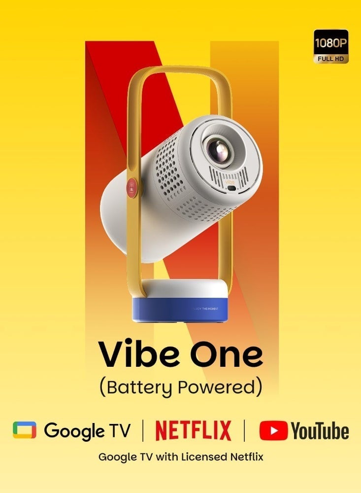 XGIMI Vibe One Portable Projector, 1080p Full HD, 250 ISO Lumens, Built-in Battery, Google TV & Netflix, 2×3W JBL Speakers, Dolby Audio, Auto Focus, Auto Keystone, Wi-Fi 5 & Bluetooth 5.1, Blue Spark - Image 2