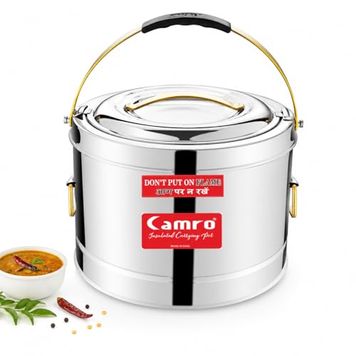 Camro Sambar Pot Stainless Steel 5 Liters | Sambar Pot with Lid | Casserole for Cooking | Canteen & Hotel Casserole Container | Picnic Hot | Biryani Box Puff Insulated Hot & Cold Serving - Image 1