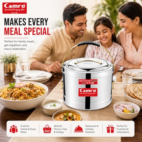 Camro Sambar Pot Stainless Steel 5 Liters | Sambar Pot with Lid | Casserole for Cooking | Canteen & Hotel Casserole Container | Picnic Hot | Biryani Box Puff Insulated Hot & Cold Serving - Image 2